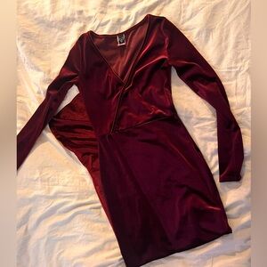 Windsor Deep Red Velvet Long Sleeve Dress